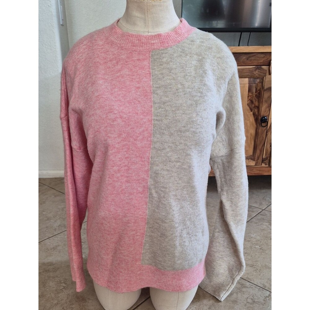 Heyson two tone Pink & Cream sweater 20% Wool Sweater Sz Large